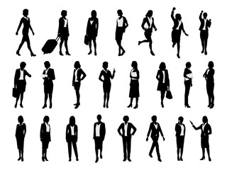 Silhouettes of business women on white background. Vector illustration.