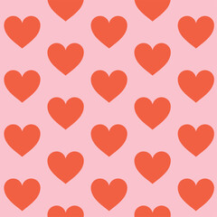 Love hearts seamless romantic pattern. Orange hearts seamless pattern on pink background. Vector illustration for weding day ornament design. I love you symbol. Happy Valentine's Day texture.