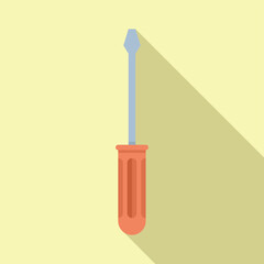 Metal screwdriver is lying on a yellow background with a long shadow