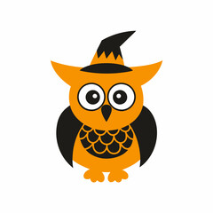Halloween Owl with Halloween hat vector silhouette white background