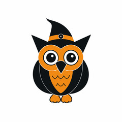 Halloween Owl with Halloween hat vector silhouette white background