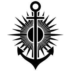 Cross with an anchor and a sun in the middle vector silhouette 