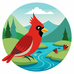 Cardinal eat in river vector illustration white background