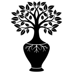 different tree in decorative vase vector silhouette 