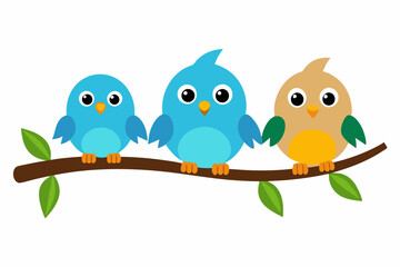 Cute cartoon bird on tree vector illustration on white background