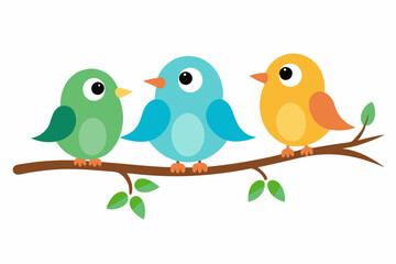 Fototapeta premium Cute cartoon bird on tree vector illustration on white background