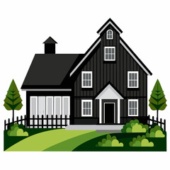 farm House in black color vector white background