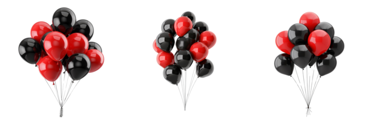 Set of black and red party balloons isolated on transparent background
