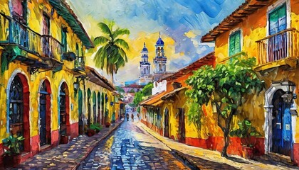 Fototapeta premium Calles coloniales cartagena de indias colombia acuarela