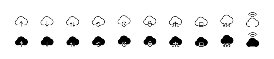 Obraz premium Cloud download and upload icon. Cloud services and networks related to data storage icons.
