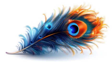 A Single Peacock Feather with Vibrant Colors