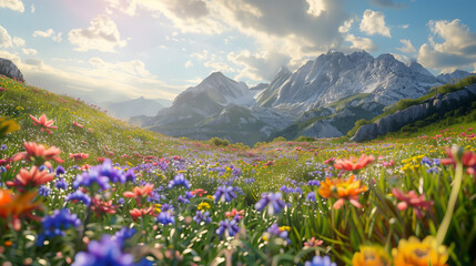 Fototapeta premium relaxing mountain view meadow wildflowers grassland