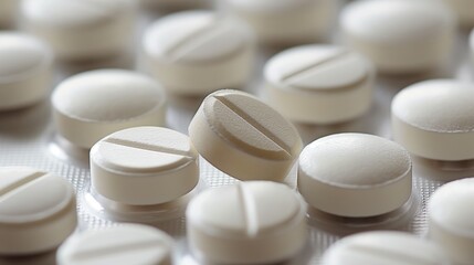 Close-up of white round tablets in blister packaging