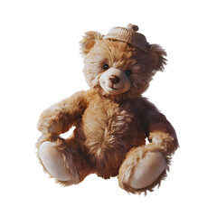 cute white and brown teddy bear sitting on a white background, bear doll for babies and children fluffy soft stuffed toys.