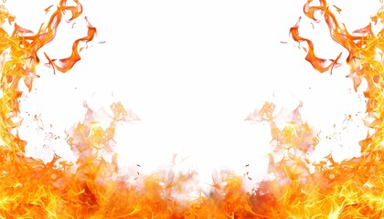 Fire border isolated on white background.