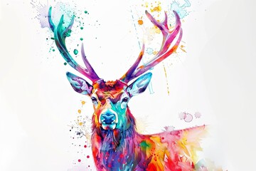 Fototapeta premium A colorful watercolor painting of a deers head