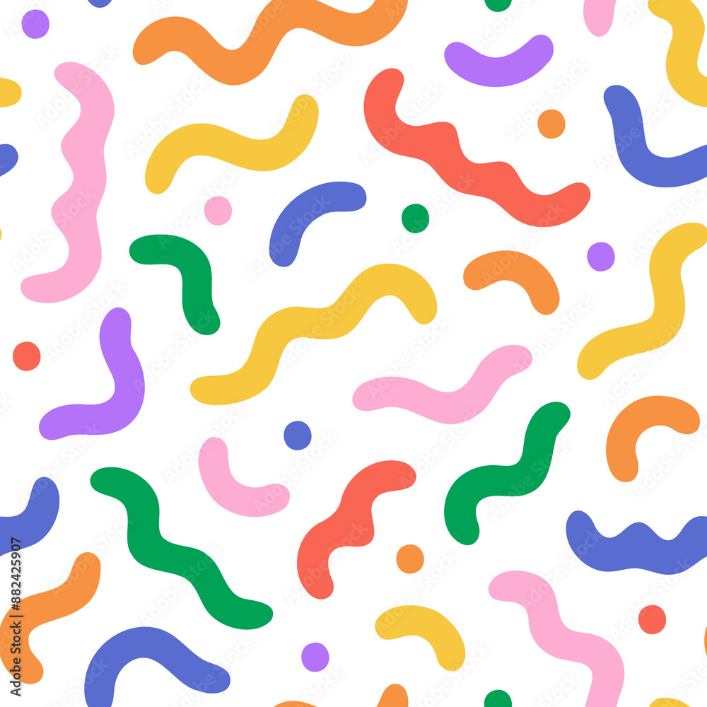 Poster fun colorful line doodle seamless pattern. creative abstract style art symbol background for childre