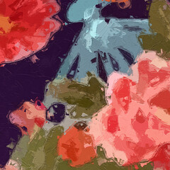 Naklejka premium Oil paintings and various flowers such as cats, dogs, roses, peonies, flowers, and birds are beautiful