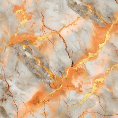 Fototapeta premium Seamless pattern crackled light orange Froly marble with thin golden lines