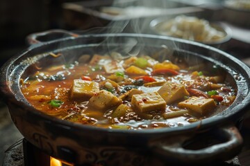 Steaming Hot Korean Tofu Stew with Vegetables