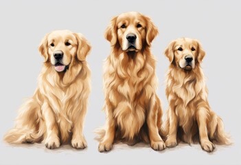 retriever white portraits background olated dog hand set sketch golden drawing four