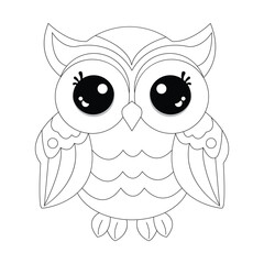 Cute Baby Owl Cartoon Character For Kids Coloring Page Vector Template.