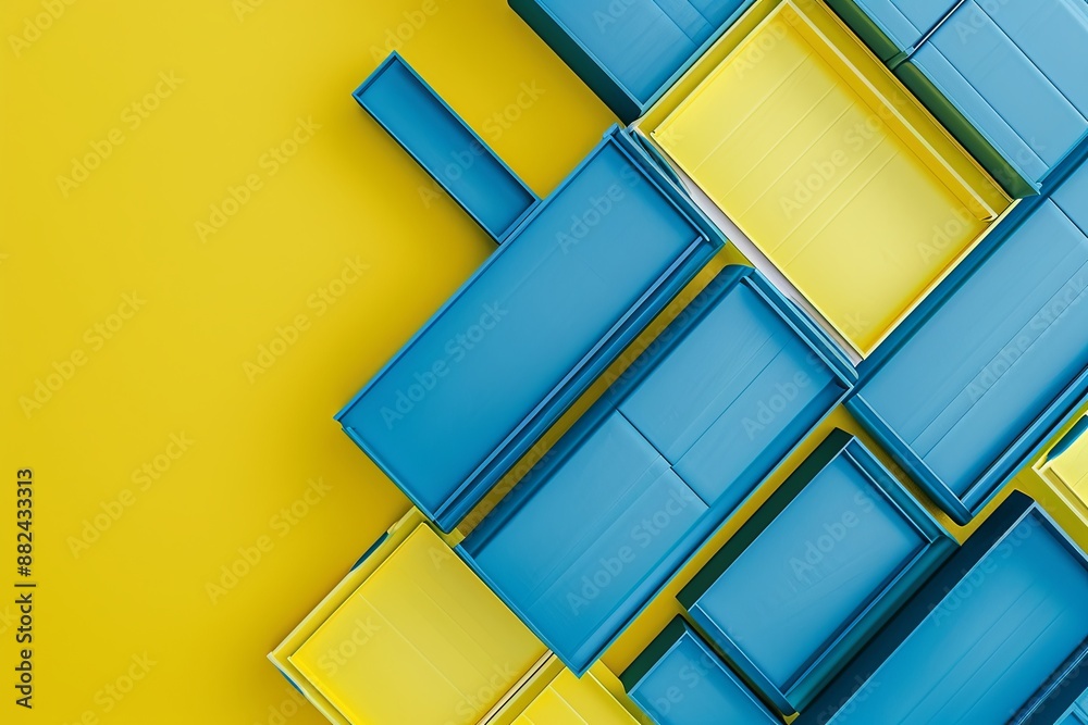 Poster Captivating Display of Abstract Blue Squares Set Against a Vibrant Yellow Background