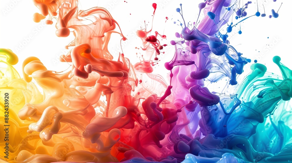 Poster colorful paint explosion vividly contrasts with a plain white backdrop, creating an eye-catching ima