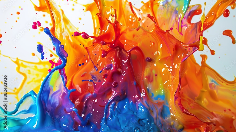 Poster dynamic burst of colorful paint frozen in time against a crisp white backdrop