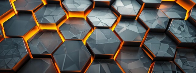Abstract Orange Light Illuminates Geometric Hexagon Pattern