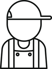 Line art icon of a construction worker wearing overalls and a cap