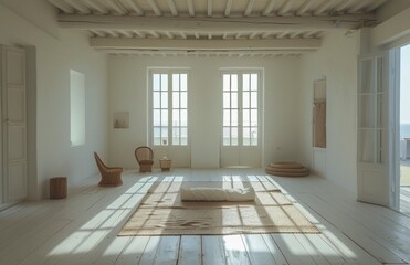 Sunlight Streaming Through French Doors Into A Bright, White Room