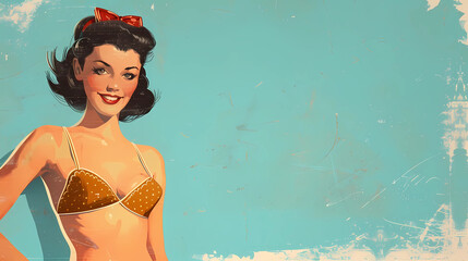 Vintage style illustration of a smiling woman in a bathing suit