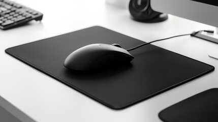A computer mouse placed on a mouse pad