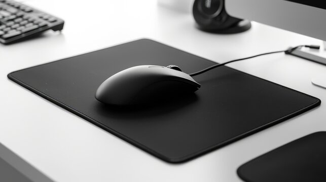 A computer mouse placed on a mouse pad