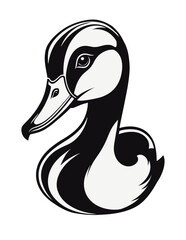 Duck black and white isolated logo or symbol. Can be used as emblem or mascot for sports or other products.
