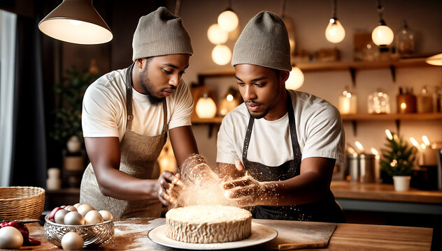 Friends baking a cake