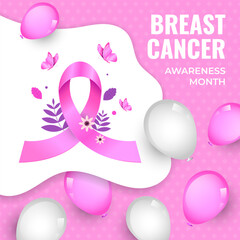 Breast Cancer Awareness Month Vector Illustration Pink Background with Pink Bow Ribbon Layout Social Media Banner Design