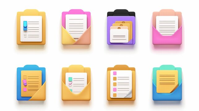 Illustrative icons of folders containing documents in various colors, ideal for representing file storage, organization, and management in digital spaces.