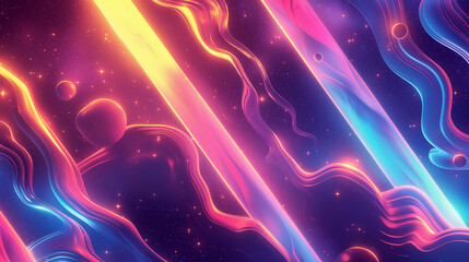 A colorful, abstract space scene with a bright yellow line running through it