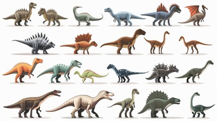 This colorful image showcases illustrations of various dinosaur species, each with distinct traits and characteristics, highlighting their diversity in a visually appealing manner.