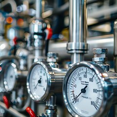 a group of modern shut-off valves of various designs for a gas pipeline isolated on white background. Generative AI
