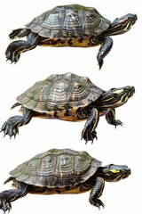 Obraz premium A close-up photo of three turtles sitting together, showcasing their shells and heads