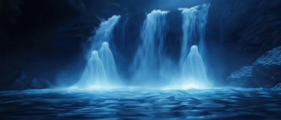 A supernatural scene emerged with translucent figures drafting magical regulations, their quills writing in ink that shimmered with an otherworldly glow