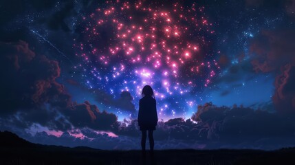Fototapeta premium A supernatural scene unfolded as spectral fireworks lit up the night sky, celebrating Independence Day with a dazzling display of colors