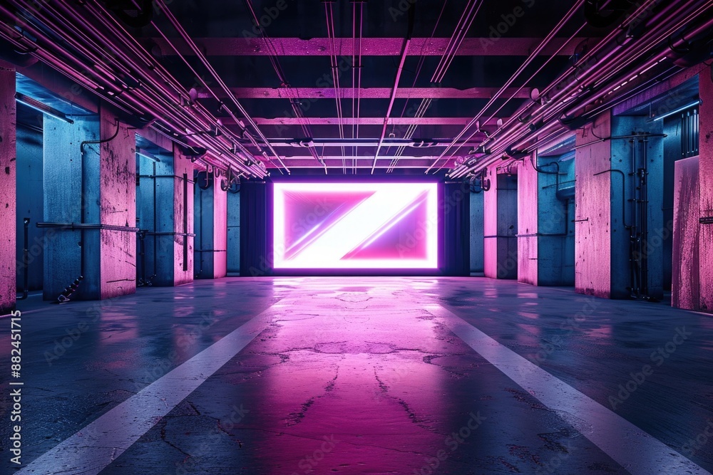 Aufkleber Empty room with a single neon light source in the middle