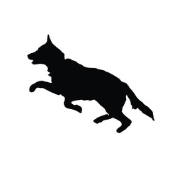 Black dog jumping and running silhouette on white background pet vector illustration