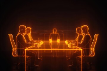The value proposition meeting turned into a supernatural scene, with compelling benefits and features illuminated in golden hues