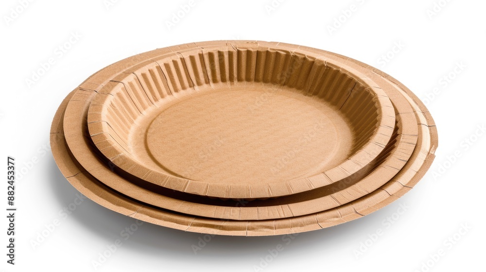 Poster a stack of three brown paper plates on a white surface