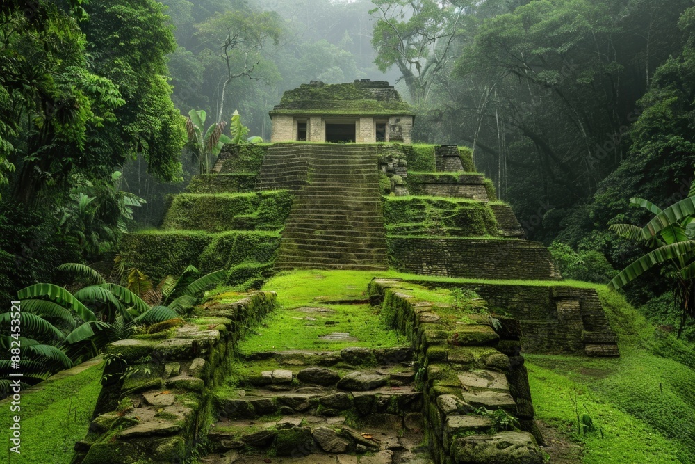 Aufkleber a stone structure surrounded by trees and foliage in a dense forest
